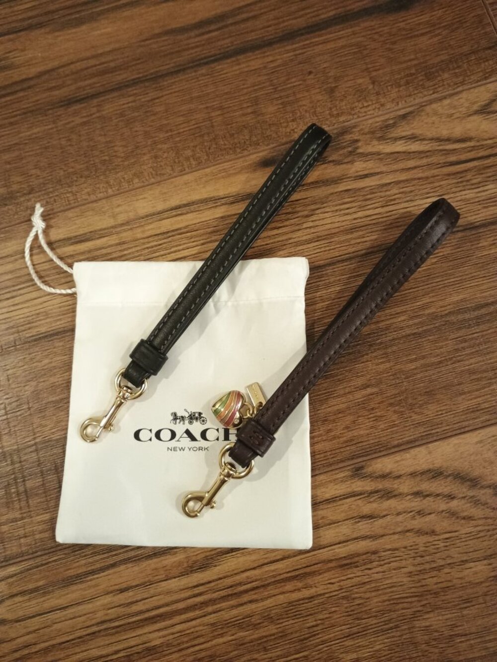 Coach Replacement Wrist Straps Black Brown Smooth Leather Gold Heart Charm